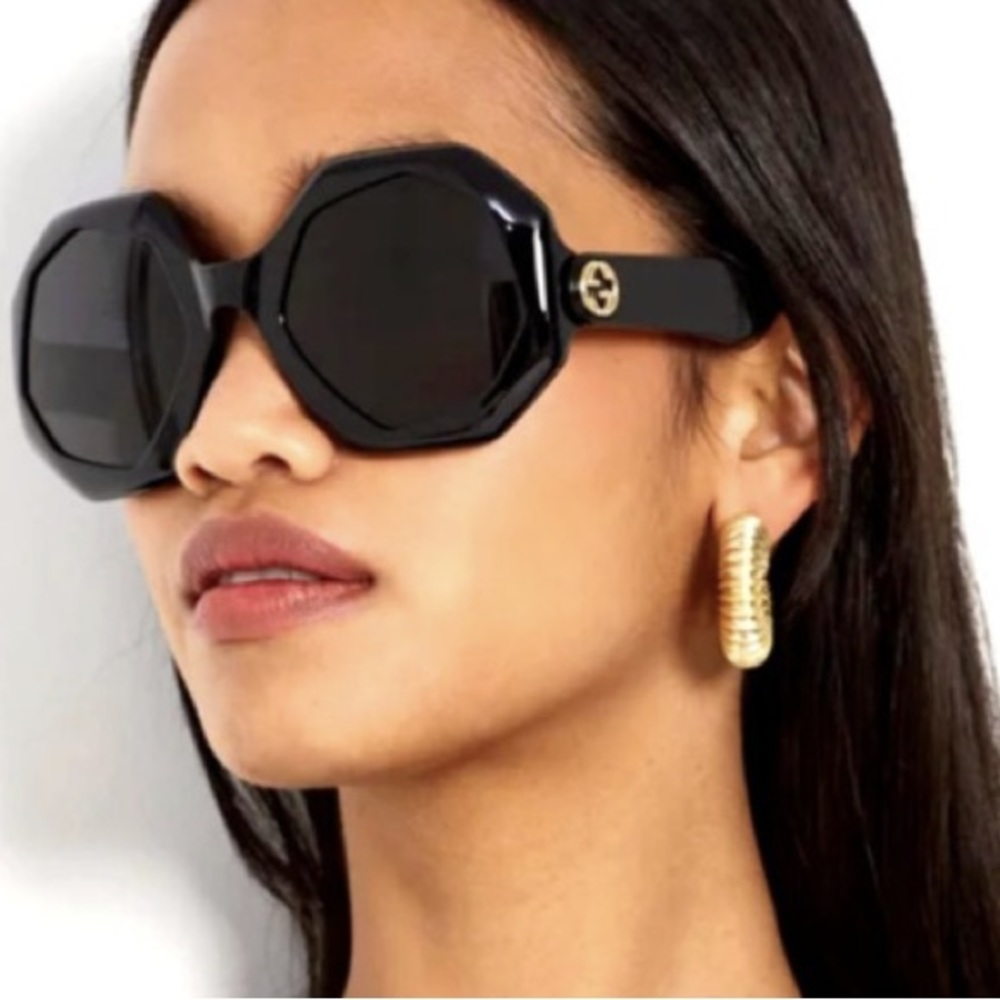 NEW GUCCI GG1242S 001 OVERSIZED ROUND WOMEN’S SUNGLASSES GUCCI GG1242S BLACK - Picture 3 of 11